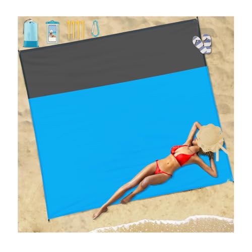 Beach Blanket Waterproof Sandproof Beach Mat 79" X 82" 'for 1-8 Adults Quick Drying Outdoor Picnic Mat Beach Accessories for Travel, Camping-Blue/Grey - color: Blue/Grey