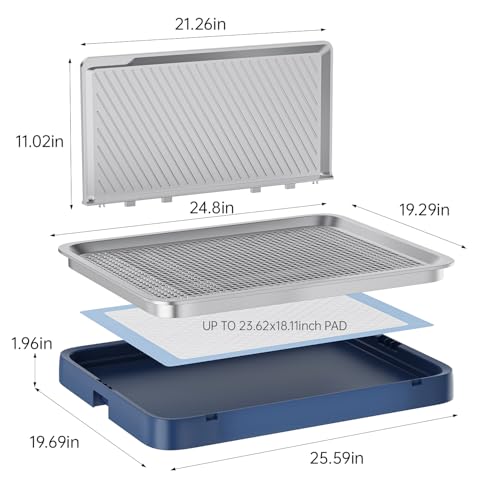 Indoor Dog Potty Tray with High Wall,25.59"X19.69" Pee Pad Holder,Dogs Litter Box,Mesh Training Toilet for Puppy and Small Size Dog,Housebreaking Supplies, Pet Products (White) - color: White