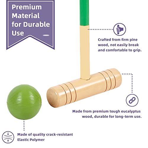 ApudArmis 32In Six Player Croquet Set with Deluxe Premiun Pine Wooden Mallets,Colored Ball,Wickets,Stakes - Lawn Backyard Game Set for Adults/Teens/Family (Large Carry Bag Including) - size: 32'' Regulation