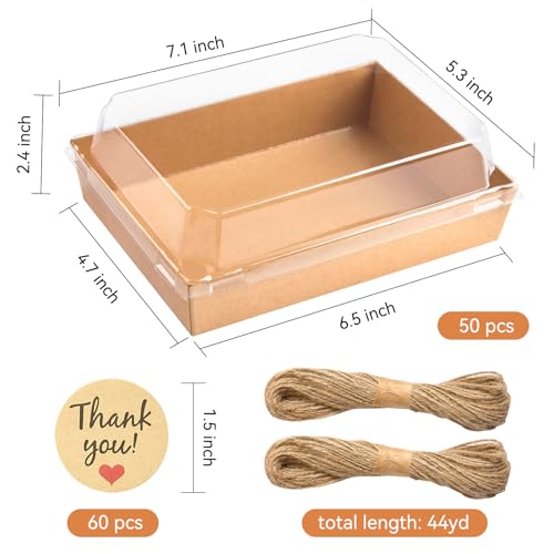 Kucoele 7 x 5 Inches Large Charcuterie Boxes with Clear Lids, 50 Pack Disposable Bakery Dessert Boxes, To Go Food Containers for Pastries, Chocolate Covered Strawberries, Hot Cocoa Bombs (Brown) - color: Brown