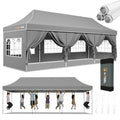 Hoteel 10x30 Pop Up Canopy Tent Heavy Duty with 8 Sidewalls, Waterproof Party Tent, Easy Set-up Commercial Instant Tents with Hand Bag, Rope & Nail, Hexagonal Leg (1-Year Warranty) - color: Gray, size: 10×30 （8 Walls）