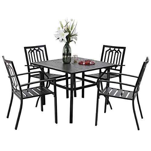 Sophia & William Patio Table and Chairs Set, Outdoor Dining Set for 4, 5 Piece Metal Patio Furniture, 37" Black Square Table(Geometry) - color: Geometry, size: 37"
