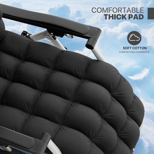Magshion Zero Gravity Chair with Cushion, Reclining Outdoor Patio Lounge Chair, Folding Indoor Anti Gravity Recliner, Portable Lounger with Removable Cup Holder Side Tray and Pillow Headrest (Black) - color: Black