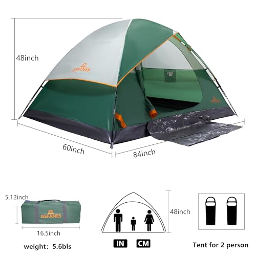 ASFANES Sundome Camping Tent with Rainfly, 2/4/6/10 Person Tent Sets Up in 10 Mins, Weatherproof Shelter for Camping, Festivals, Backyard, Sleepovers, & More - color: Army Green(2 People), size: 2 People