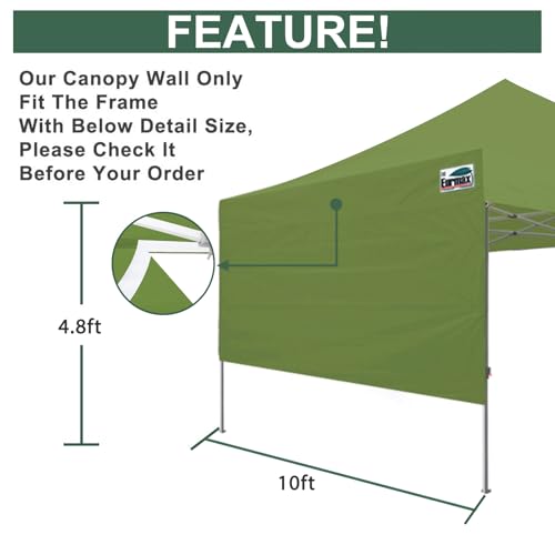 Eurmax USA 10x4.8 Pop Up Canopy SunWall-UV Protection for Tents,Blocks Sunlight&Wind,Water Resistant Side Wall Only,Easy Hook & Loop Installation,Fit for 10FT Straight Leg Shelters&Gazebo,Field Green - color: field green, size: 10x4.8