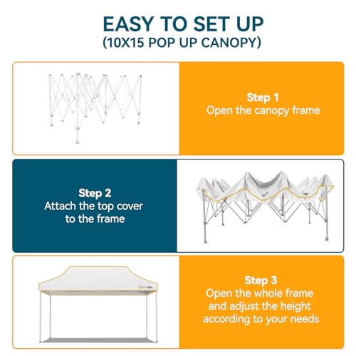 Hoteel 10x15 Pop Up Canopy Tent Heavy Duty Without Sidewalls, Waterproof Party Tent, Easy Set-up Commercial Instant Tents with Roller Bag & Sandbags, Hexagonal Leg (1-Year Warranty) - color: White, size: 10×15 （no Walls）
