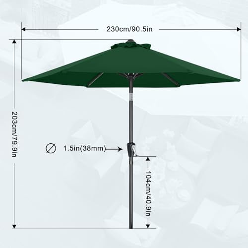 MASTERCANOPY 7.5FT Patio Umbrella with Push Button Tilt and Crank, Outdoor Market Umbrella with 6 Sturdy Ribs, UV Protection & Waterproof for Garden, Deck, Backyard, Pool (Forest Green) - color: forest green, size: 7.5ft