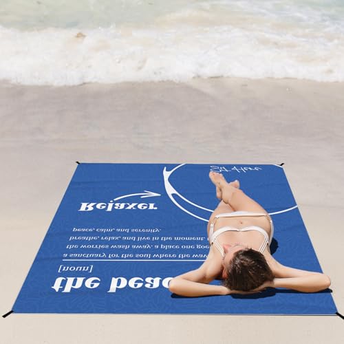 The Beach Pocket Picnic Blankets, Blue Coastal Mini Beach Camping Blanket Waterproof Sandproof, Sea Relaxer RV Outdoor Picnic Blanket Mat Gifts for Camper Campsite Travel Hiking 55x60in - color: The Beach
