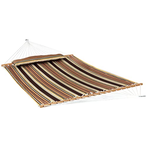 Sunnydaze Quilted Double Hammock for Outside with Spreader Bars and Pillow - 450 lb Capacity, 74x55 Inch Bed, UV Resistant, Quick Dry - Chains Included, Stand Sold Separately - Sandy Beach - color: Sandy Beach