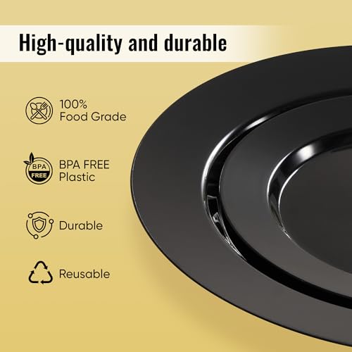Fijinhom 100PCS Black Disposable Plates for 50 Guests Including 50PCS 10" Dinner Plates & 50PCS 7" Dessert Plates, Black - color: Black, size: 50 Guests-100pcs