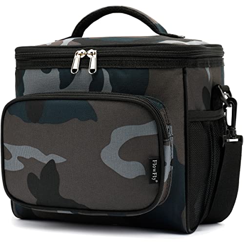 FlowFly Insulated Reusable Lunch Bag Adult Large Lunch Box for Women and Men with Adjustable Shoulder Strap,Front Zipper Pocket and Dual Large Mesh Side Pockets,BlackCamo - color: BlackCamo