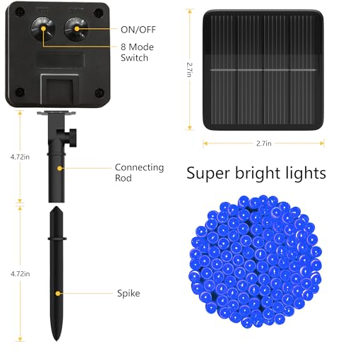 Flechllary Solar String Lights for Outside, 39Ft 100 LED Solar String Lights Outdoor with 8 Modes，Solar Lights for Outside Waterproof for Yard, Fence,Balcony, Party,Christmas Tree Decorations (Blue) - color: Blue, size: 1 Pack 100 LED