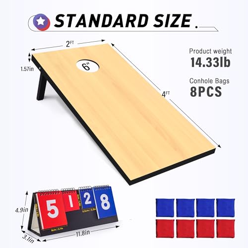 4x2 Ft Cornhole Boards Set, Premium Regulation Size Cornhole Boards with 8 All-Weather Bean Bags, Carrying Case and Scoreboard - style: 4'x2' Natural