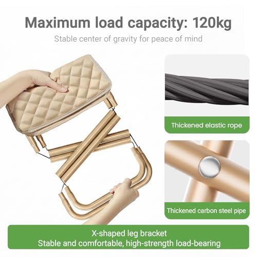 11.8" Pocket Chair Lightweight Travel Stool Portable Camping Chair Thickened Folding Camp Stools 350lbs for Adults Hiking Purse Stool, Khaki - color: Khaki