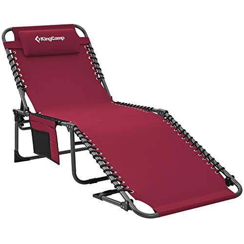 KingCamp Portable Folding Camping Cot Adjustable 4-Position Patio Reclining Lounger Chair with Pillow Pocket for Garden Yard Lawn Sunbathing Supports 265lbs - color: Urbanlite Wine-1 Pack