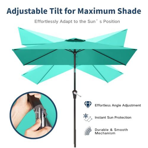 6.5' x 10' Rectangular Patio Umbrella Large Outdoor Market Umbrella w/ UV Protection, Push Button Tilt and Crank Lift, Rectangle Table Umbrella for Garden, Deck, Pool, Patio, Turquoise Blue - color: Turquoise Blue