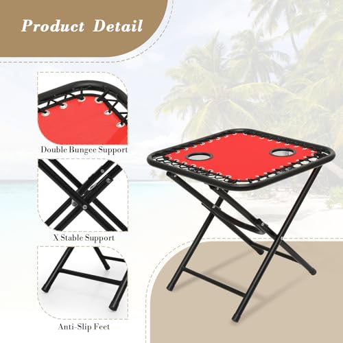 Athena Collection Zero Gravity Outdoor Lounge Chair Set of 2 with Side Table, 25" Width Pool Lounge Lawn Chairs Reclining with Cup Holder, Outdoor Chaise for Beach Patio Backyard Outside, Red - color: Red, style: 25" Width