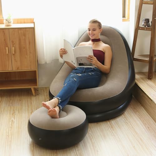 AIZYR Inflatable Sofa with Air Pump, Blow Up Lounger Chair Inflatable Patio Lounge Chairs Portable Couch for Rooms, Camping Picnic Beach,Grey - color: Grey
