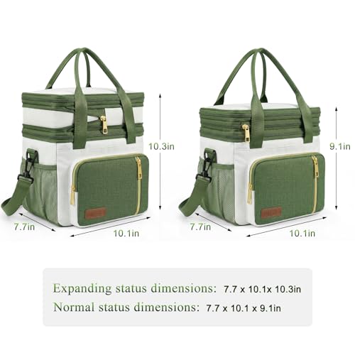 MIYCOO Lunch Bag & Lunch Box for Women Men - Double Deck Leakproof Insulated Soft Large Adult Camping Cooler Bag for Work, Beach, Picnic, Travel (Green White, 15L) - color: Green White