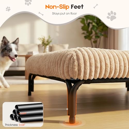 Elevated Dog Bed with Removable Fluffy Pillow Cushion, Raised Pet Cot Washable Bolster, Dog Couch Sofa, Anti Slip Feet, Breathable Mesh, Khaki, 43"×32" - color: khaki, size: L(43"×32"×8")