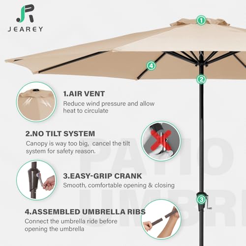 JEAREY 11' Patio Umbrellas Outdoor Table Market Umbrella w/Crank, 8 Sturdy Ribs, UV Protection Windproof for Garden, Deck, Backyard, Pool(Beige) - color: Beige, size: 11ft