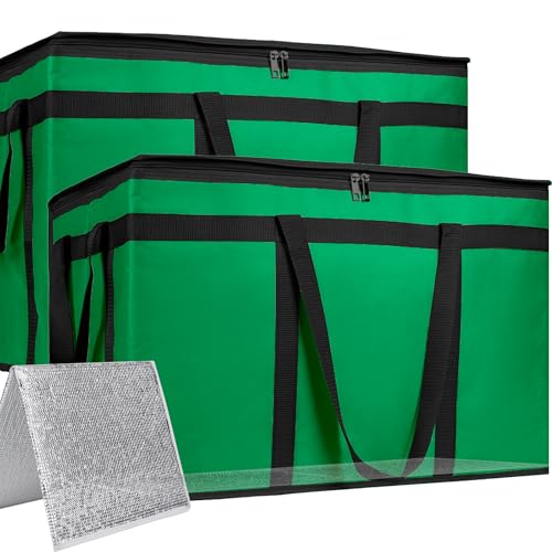 Bodaon Large 2-Pack Insulated Food Delivery Bag With Hard Bottom, XXXL Grocery Shopping/Catering/Bags, Rideshare Delivery Bag, Cold/Hot Styrofoam Carrier for Travel/Car - color: Green, size: XXX-Large(with Hard Bottom)