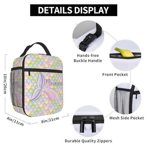 Mermaid Tail Colorful Galaxy Blue Insulated Lunch Bag Portable Reusable Zipper Lunch Box For Men Women Work Picnic Travel Camping - color: Black13