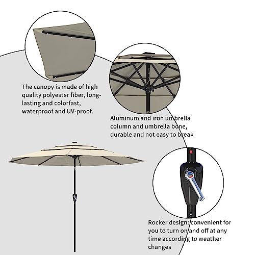 Boyel Living 11ft Patio Umbrella with Solar LED lights Outdoor Umbrella with Tilt Outdoor Large Table Market Umbrella for Poolside Deck Garden Backyard - color: Beige