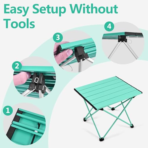 Grope Camping Table with Aluminum Table Top, Folding Beach Table Easy to Carry, Prefect for Outdoor, Picnic, BBQ, Cooking, Festival, Beach, Home (Sky Blue-S) - color: Sky Blue, size: Small