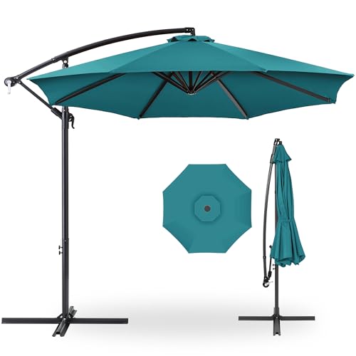 Best Choice Products 10ft Offset Cantilever Hanging Market Patio Umbrella, 8 Sturdy Ribs, Easy Adjustment - Cerulean - color: Cerulean, size: Offset