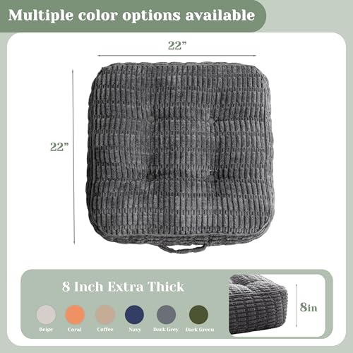 HIGOGOGO 8" Floor Pillow Cushion for Adults, Meditation Cushion Pillow, Blended Corduroy Cover, Large Square Floor Sitting for Tatami Living Room or Yoga, 2Pack, Dark Grey - color: Square Dark Grey, size: 8" Thick(Pack of 2)