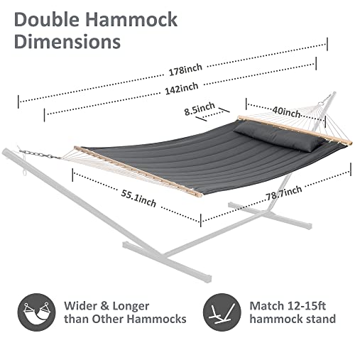SUNCREAT Hammocks Double Hammock with Wooden Stand Included, Outdoor Hammocks for Outside, 475 lbs Capacity, Dark Gray - color: 04-dark Gray