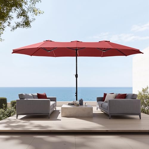 Sophia & William 15 ft Extra Large Patio Umbrella with Base Included, Rectangular Outdoor Umbrella Heavy Duty, Market Umbrella Double-sided Fade Resistant for Pool Garden Backyard, Burgundy - color: Burgundy