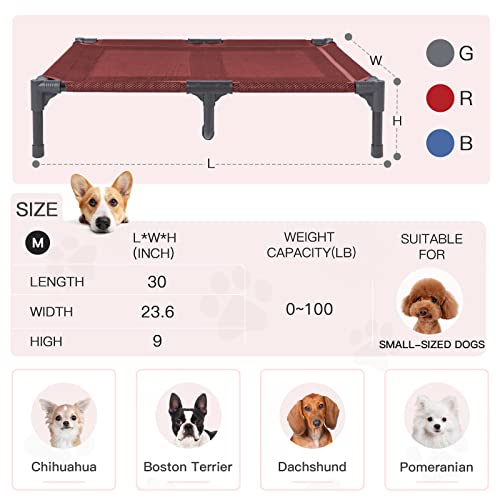 suddus Elevated Dog Bed Waterproof Outdoor, Portable Raised Dog Beds, Dog cots Off the Floor, Dog Beds Easy Clean Indoor or Outdoor Use, Medium, Red - color: Red, size: M (30"Lx 23"Wx6.3"H)