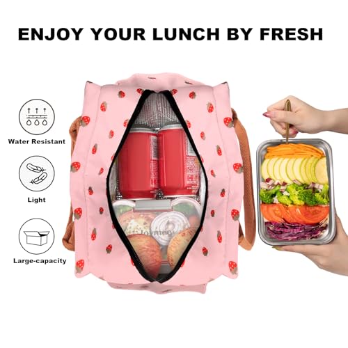 Joymee Lunch Bag Women Insulated Lunch Box Reusable Leakproof Large Spacious Cooler Tote for Women Men Adult with Bottle Holder and Side Pockets for Work Office Travel Picnic - Strawberry Pink - color: 04 Strawberry Pink