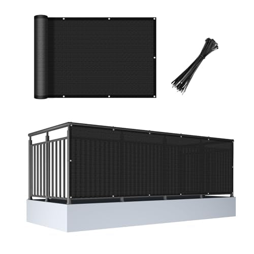 Cool Area 3'x10' Black Balcony Privacy Screen Fence Cover HDPE Mesh Fabric with Grommets UV Protection Weather-Resistant Wind Screen for Outdoor, Backyard, Deck, Porch, Patio, Apartment Railing - color: Black, size: 0 3' x 1 0'