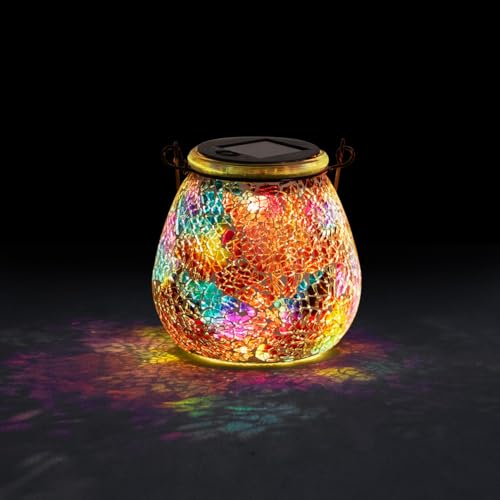 Stargarden Mosaic Solar Lantern ,Outdoor Hanging Waterproof Mosaic Light Solar Table Lamp for Garden ,Patio,Yard Decor (Red) - color: Red Starryfill