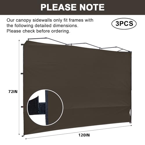 KAMPKEEPER 10X10 Canopy Tent Sidewalls with Zipper for Canopy Frame, 3Pcs Sunwalls Only, UPF50+ Waterproof Side Walls(Brown) - color: Brown