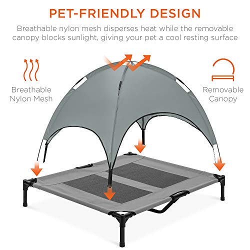 Best Choice Products 36in Elevated Cooling Dog Bed, Outdoor Raised Mesh Pet Cot w/Removable Canopy Shade Tent, Carrying Bag, Breathable Fabric - Gray - color: Gray, size: 36in