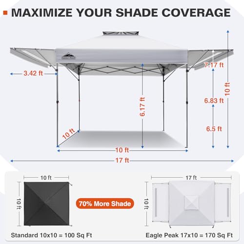 EAGLE PEAK 17x10 Pop up Gazebo Canopy Tent Outdoor Instant Canopy Shelter with Adjustable Dual Half Awnings (White) - color: White