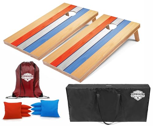 World Series of Cornhole Regulation Size Cornhole Boards – Lightweight & Durable All-Wood Construction | Backyard Bean Bag Toss Set | Rugged Outdoor Game for Tailgates, BBQs, & Backyard Battles - color: Retro USA Striped