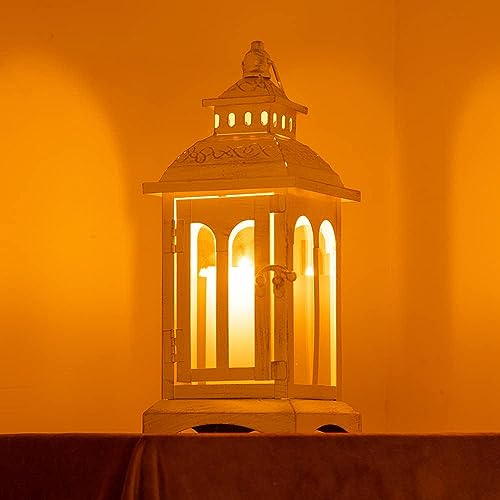 Lanterns Decorative Indoor & Outdoor, Medium Hanging Home Decor, Vintage Metal Decorative Candle Lanterns for Outdoor Patio Wedding Party Beige with Copper Brush - color: Beige |||