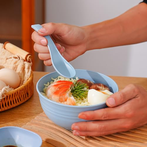 Unbreakable Wheat Straw Cereal Bowls Set of 4, 24 OZ Microwave and Dishwasher Safe Lightweight Soup and Salad Bowl Sets, Reusable Dessert Bowls for Rice, Pasta, Snack, Fruit, BPA Free (Blue) - color: Blue