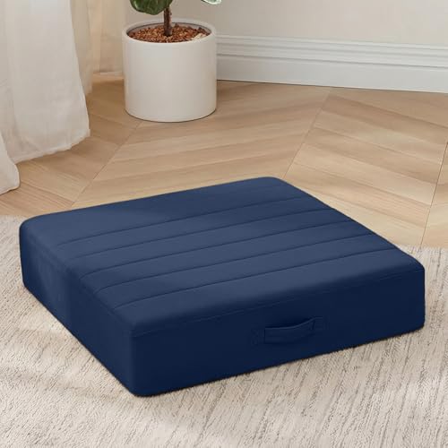 MeMoreCool Square Floor Pillow for Adults and Kids, Large Meditation Cushion with Thick Foam and Washable Tufted Cover, 24-Inch Navy Seat for Yoga and Sitting - color: Navy Blue, size: 24 Inch