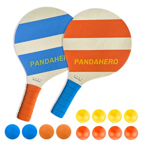 Pandahero Beach Paddle Ball Replacement Set - 12 Colorful High Visibility Waterproof Balls, Suitable for Smash Ball, Pro Kadima, and All Kinds of Outdoor Beach Paddle Games - style: 2 rackets+12 balls