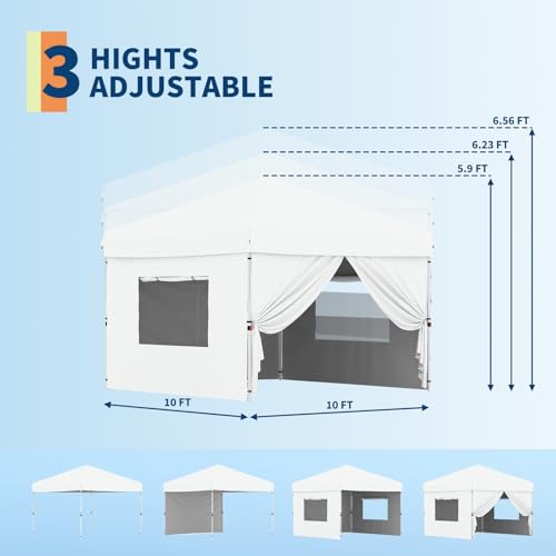 10x10 Pop Up Canopy Tent Outdoor Canopy with 4 Removable Sidewalls One-Person Set Up Heavy Duty Commercial Instant Tent Shelter-White - color: White, size: 10x10FT/4-Sidewall
