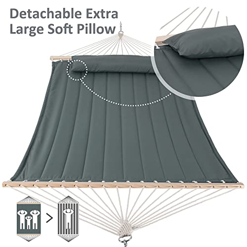 SUNCREAT Hammocks for Outside with Stand, Hammock Cover, Extra Large Double Hammock with Wooden Stand, Gray Green - color: Gray Green