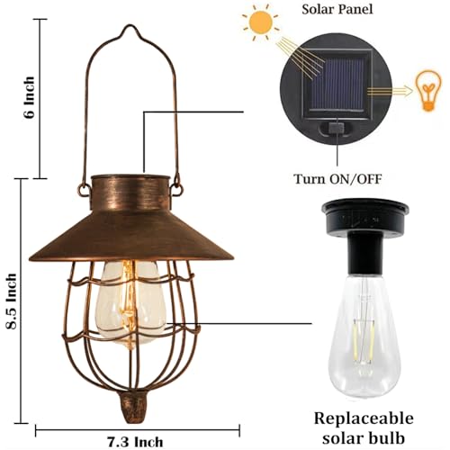 YAKii 2 Pack Solar Lantern Hanging Waterproof Outdoor Metal Solar Lamp with Warm White Light Decorate for Yard Garden Pathway Patio Porch Decor (Antique Copper) - style: Copper-2pack