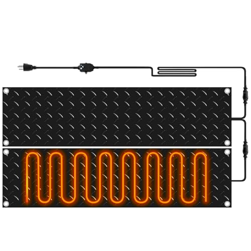 Riakrum 2 Pcs Heated Snow Melting Mats Outdoor, 10 x 48 in Winter Anti-Slip Heated Rubber Mat for Walkways Decks and Sidewalks, Electric Snow and Ice Melting Pads Connection with 9.84 ft Power Cord - size: 48 x 10 Inch