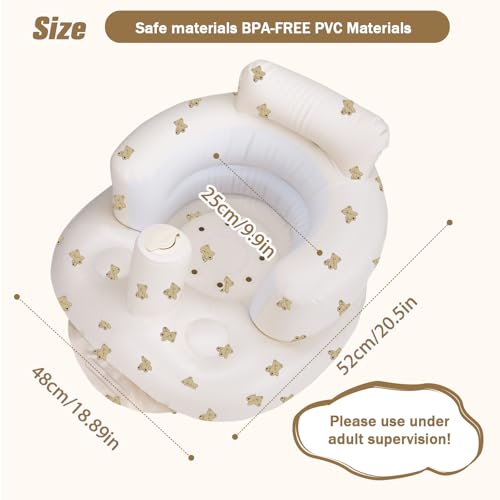 AirSwim Inflatable Baby Seat, Inflatable Baby Chair for Babies 3 Months and Up Summer Baby Inflatable Seat for Sitting Up, Blow Up Baby Floor Seat with Built in Air Pump, Bear - color: Bear